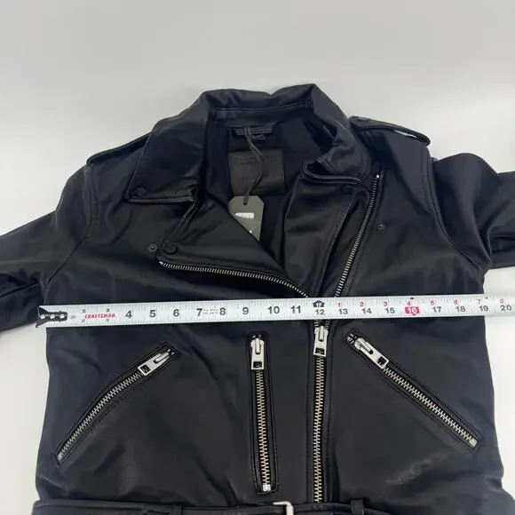 ALLSAINTS Balfern Leather Biker Jacket Size 8 NWT $619 Sheep Moto Belted - Picture 7 of 9